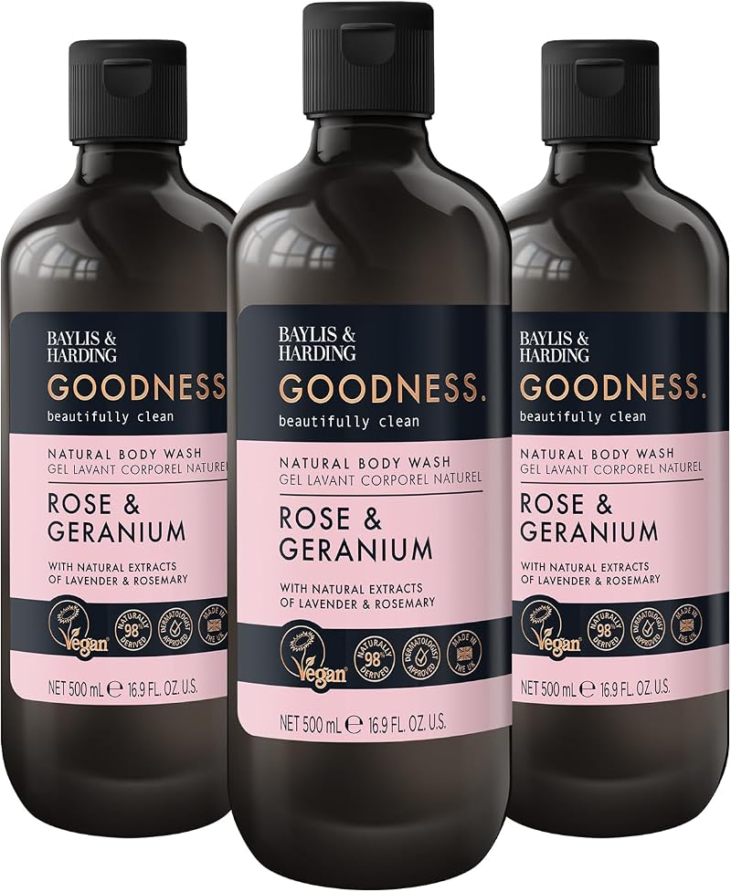 Baylis & Harding Goodness Rose & Geranium Body Wash 500 ml Pack of 3