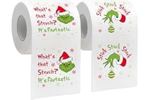 HOMYTHE Funny Christmas Toilet Paper, Grinch Christmas Decorations, 2 Rolls Novelty Xmas Toilet Papers, Holiday Grinch Bathroom Decor, White Elephant Gag Gift for Christmas Stocking Stuffers Party Supplies