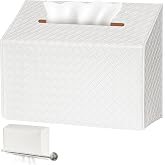NiHome PU Leather Tissue Box Cover for Kleenex Hand Towels, White | Fine Oil Edge For An Elevated Look, Reversible For Countertop Or Towel Rack Display