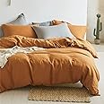 Simple&Opulence 100% Linen Duvet Cover Set 3pcs Basic Style Natural French Washed Flax Solid Color Soft Breathable Farmhouse Bedding with Button Closure - Rust, Queen