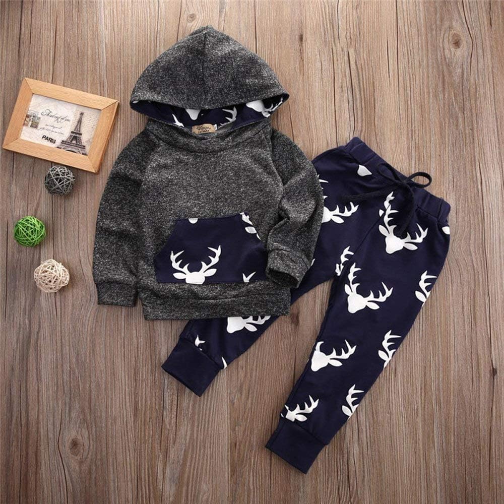 Toddler Infant Baby Boys Deer Long Sleeve Hoodie Tops Sweatsuit Pants Outfit Set: Clothing