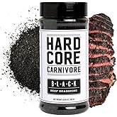 Hardcore Carnivore Black: Activated Charcoal Meat Seasoning Rub (13 oz Shaker) Texas-Made, Blend for Steak, Brisket, Burgers, BBQ, Grilling and Smoking