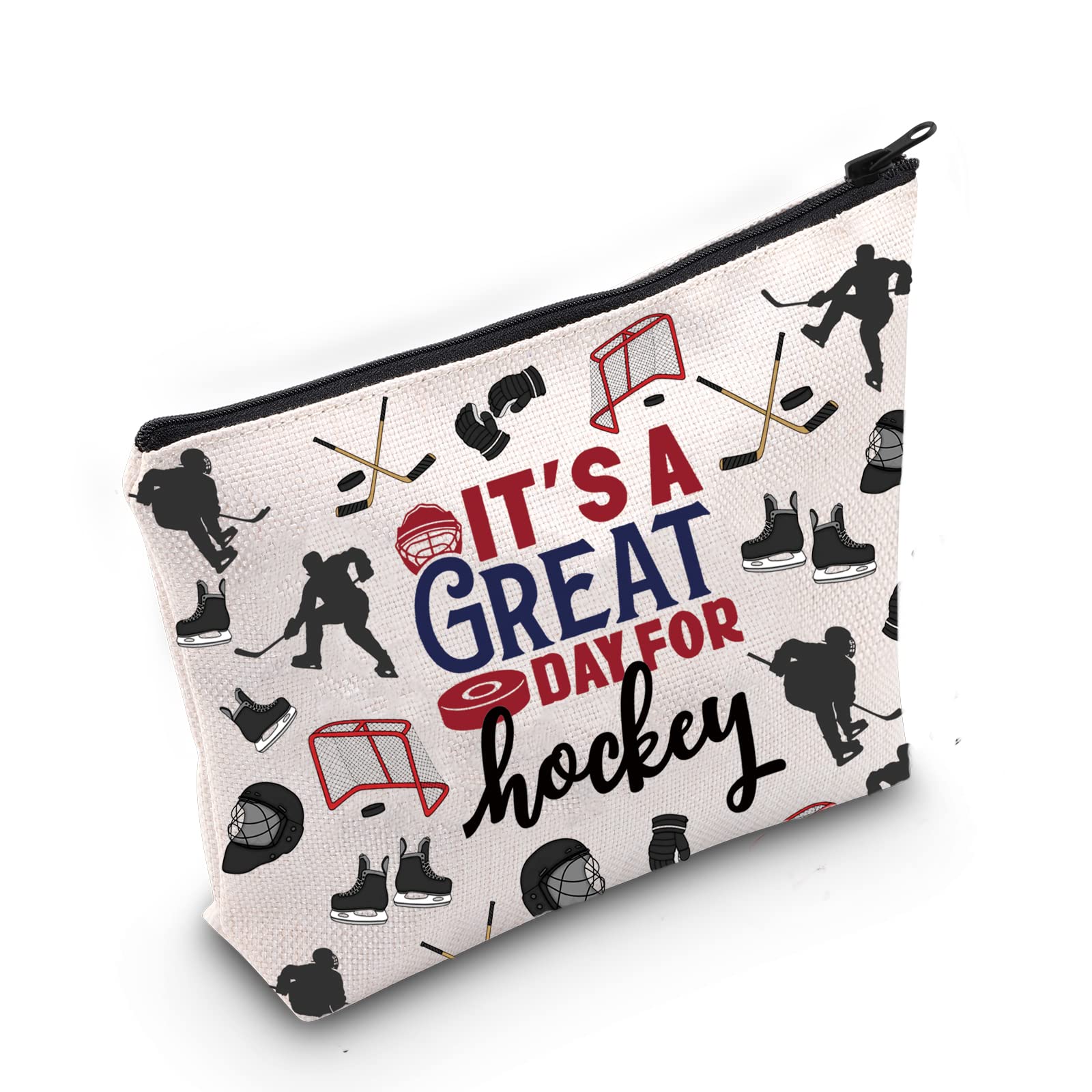 Hockey Gift Hockey Girls Zipper Cosmetic Bag Hockey Player Coach Gift Hockey Team Bag Ice Hockey Gift Field Hockey Gift for Hockey Lovers (U.Day for Hockey)