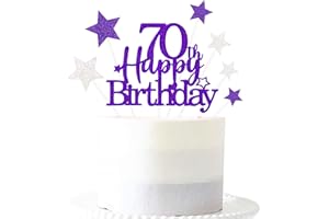 PARGLEEV Glittery 70th Happy Birthday Cake Topper with Star,Personalised 70 Birthday Cake Toppers Party Decorations Party Supplies for Men Women Purple Silver