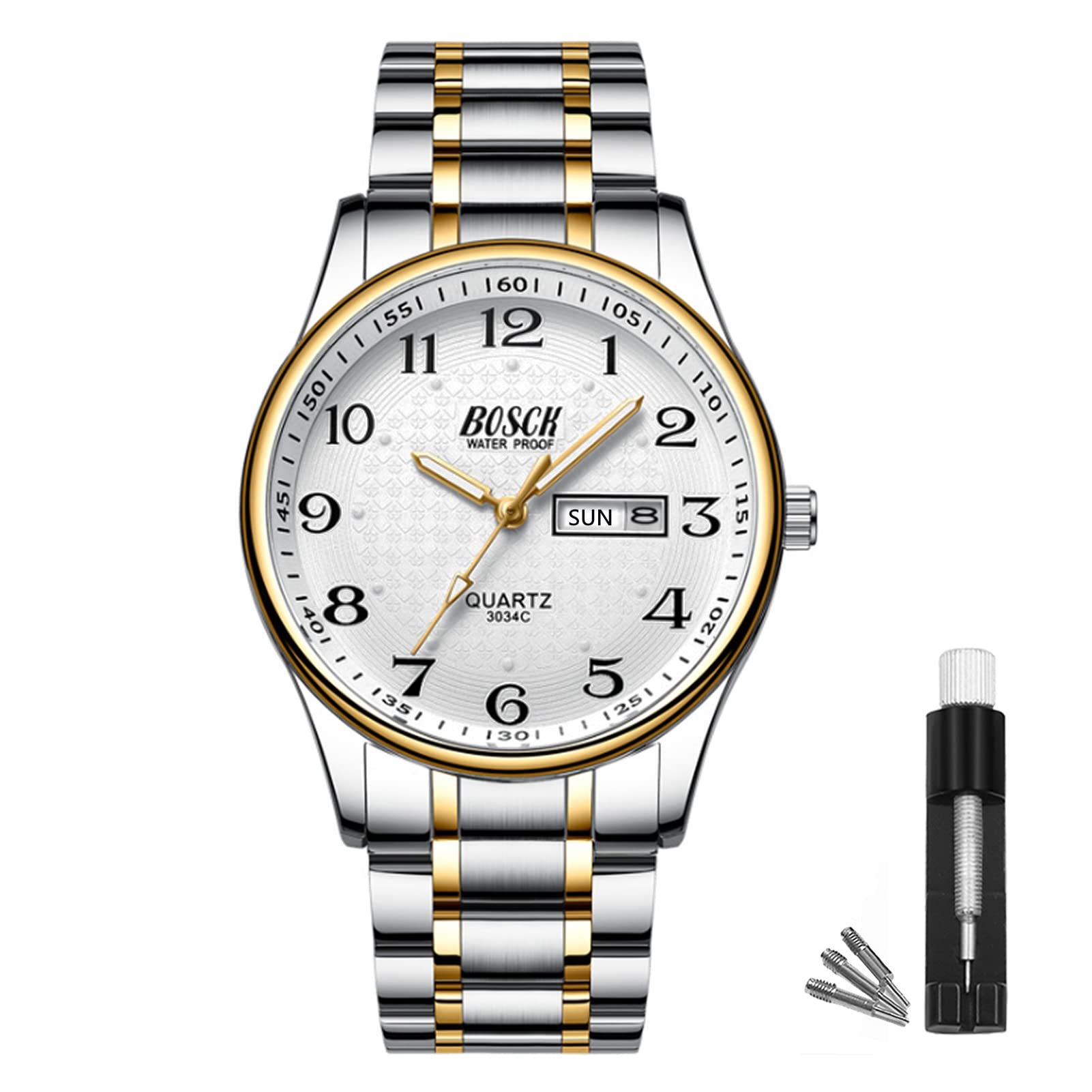 Bosck Analog Mens Watch,40mm Easy Read Auto Date and Day Stainless Steel Business Watch for Men,30M Waterproof Sports Mens Wrist Watches