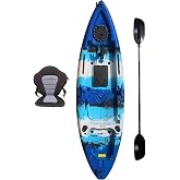 BKC Brooklyn 9.2 Sit-on-Top Single Fishing Kayak, Memory Foam Seat | Lightweight solo hull, memory foam seat, dry hatches, rod holders, accessory rails, for lakes and rivers