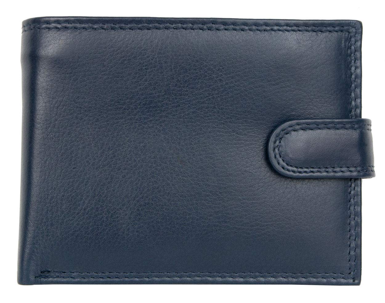 FLW Grey-Blue Soft Genuine Leather Wallet With A Buckle Without Any Logos Or Markings