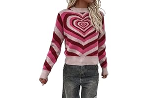 HUCHPI Valentine Heart Sweater for Women Valentine's Day Love Graphic Long Sleeve Pullover Tops Knitted Pullover Sweaters