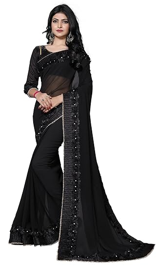 Women Georgette Saree with Unstitched Blouse Piece (Free Size)