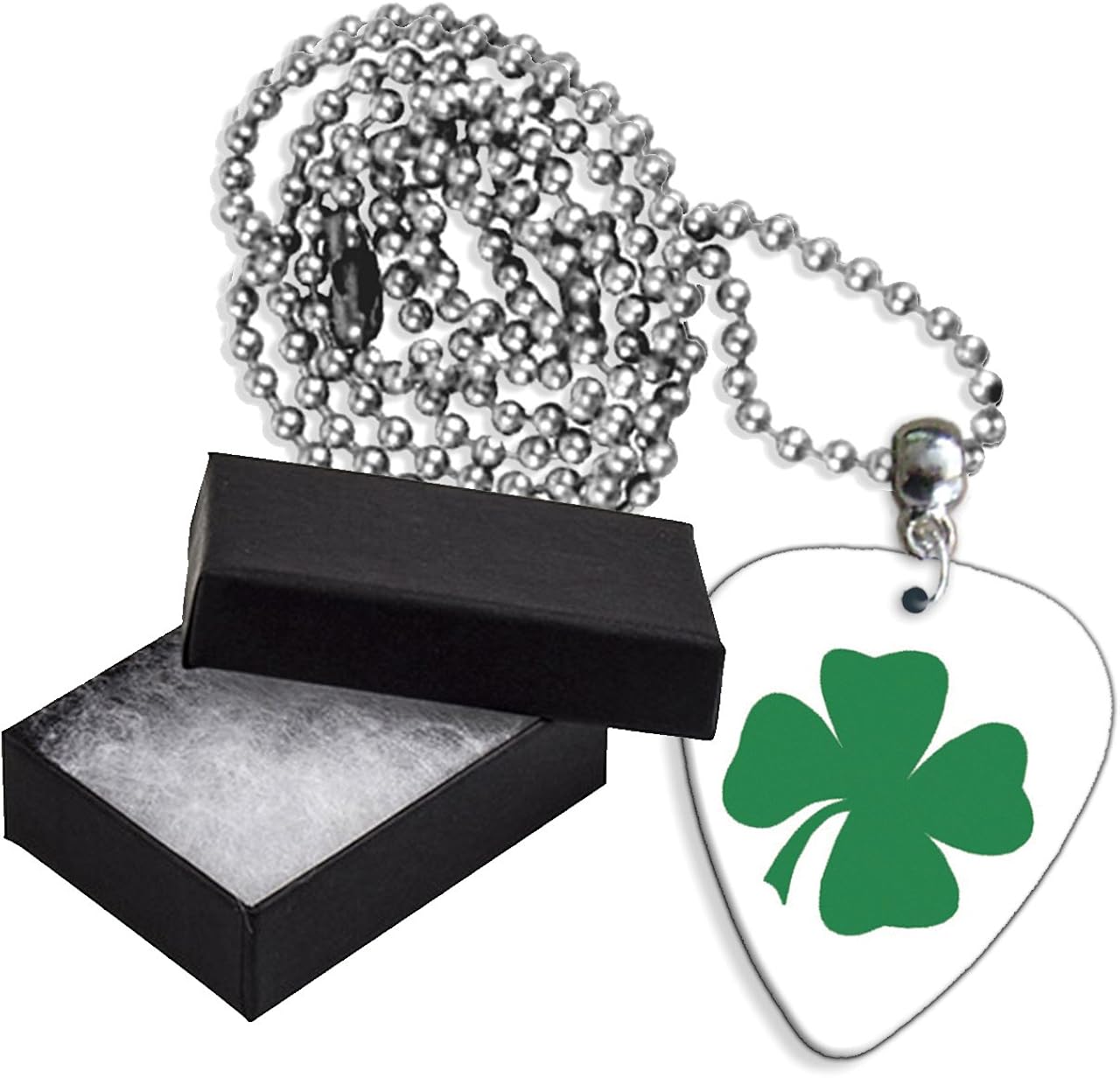 Amazon 4 Four Leaf Colver Lucky Boxed Metal Guitar Pick Necklace GD Clothing