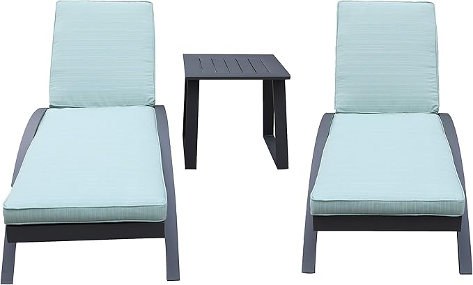 Amazon Com All Weather Outdoor Patio Furniture Sun Pool Adjustable Poolside Chaise Lounge Chair With Side Tables 2 Chairs 1 Table Set Aqua Color Cushion Kitchen Dining