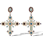 Jessica Simpson Large Pave Cross Earrings for Women Multicolored Glass Stone, Valentines Earrings