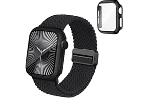 OSOCHIC Magnetic Braided Stretchy Bands Compatible for Apple Watch Band and Case 40mm 41mm 42mm 44mm 45mm 46mm, Nylon Elastic Solo Loop with Screen Protector Cover for iWatch Series 10 9 8 7 6 5 4 3 11 SE 2 1