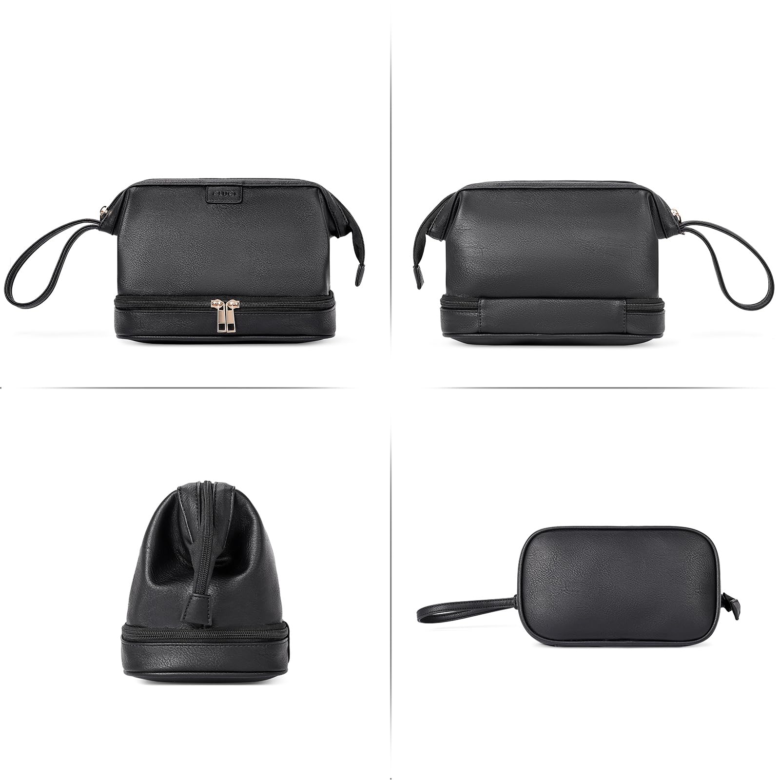 CLUCI Travel Makeup Bag, Double Layer Cosmetic Bag for Women, Large Capacity Makeup Organizer, Portable PU Leather Cosmetic Travel Bags,Water-resistant Traveling Toiletry Bag for Women and Girls