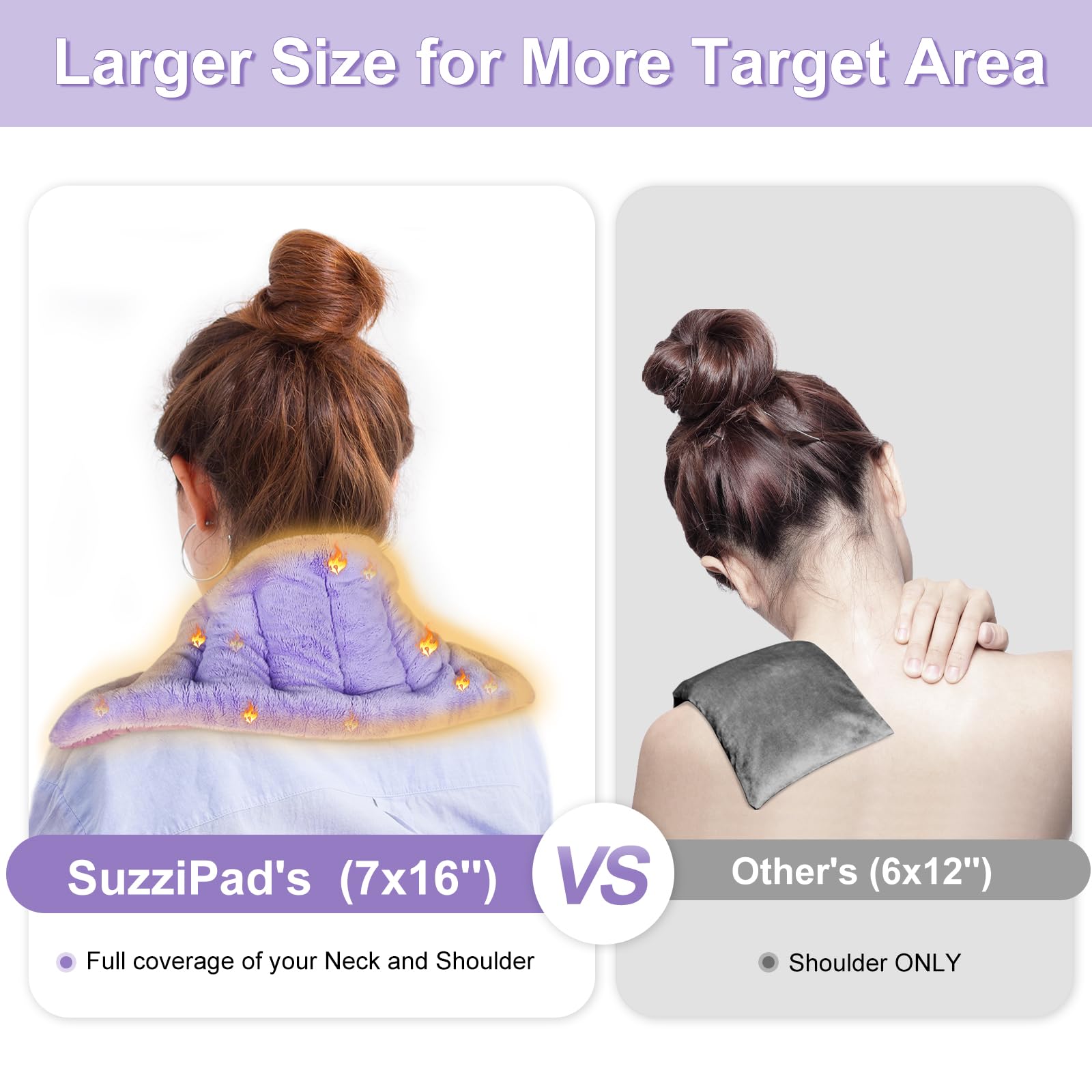 SuzziPad Microwave Heating Pad for Discomfort Reducing, 7x16 Microwavable Heated Pads, Muscle Ache, Soothing Fatigue for Neck and Shoulder, Bean Bag Moist Heat Pack, Warm Compress, 1.74lb, Purple