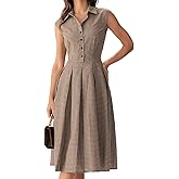 RIHOAS Women's Plaid Dress Sleeveless Button Up Midi A Line Dress Work Casual Premium Dresses