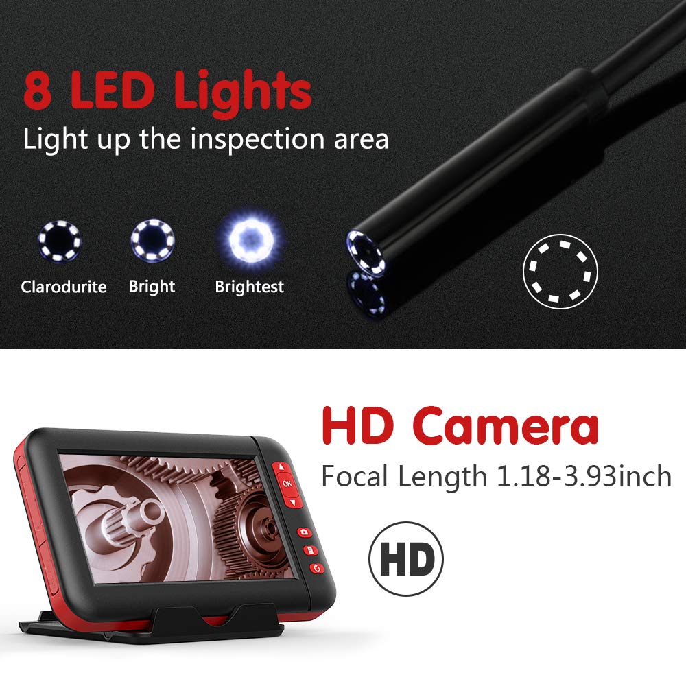 Endoscopio USB con telecamera periscopica da 5,5 mm, sonda impermeabile IP67, telecamere di ispezione, cavo semirigido da 5 m con 6 LED, compatibile con telefoni Android OTG, PC - Cavo da 5 m