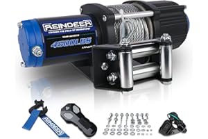 REINDEER New 12V Winch 4500 lb Load Capacity Electric Winch Kit for ATV UTV Steel Cable Wire Rope with Hawse Fairlead Waterproof IP67 with Wireless Remotes