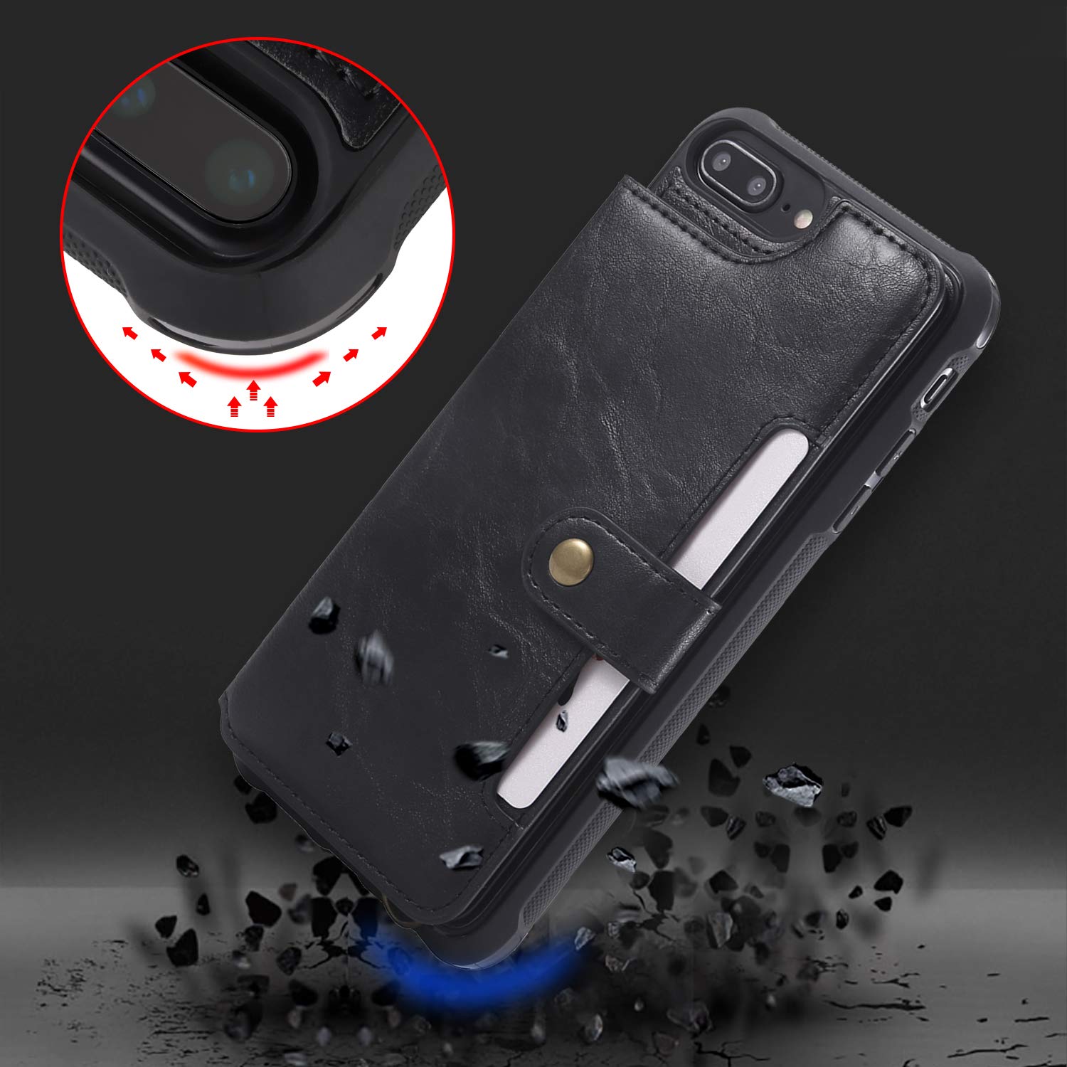 bangcool iPhone 8 Plus Wallet Case Credit Card Holder Slim Shockproof Flip Case Cover Compatible iPhone 7 Plus/8 Plus Clear Bumper Soft TPU Cover Case Screen Protector Glass