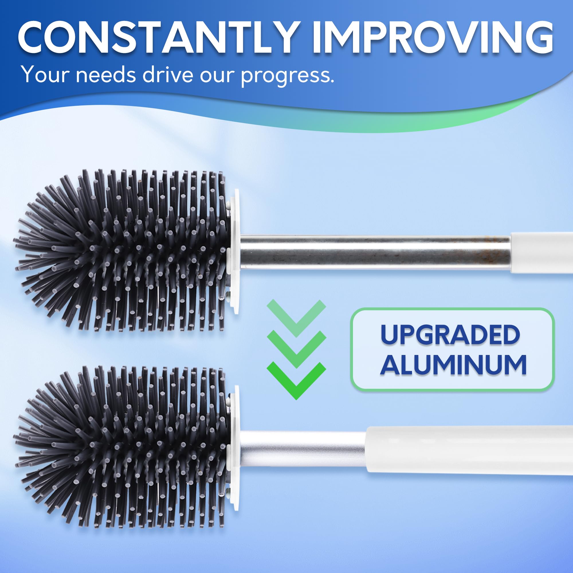 BOOMJOY Toilet Brush and Holder Set, Silicone Toilet Bowl Cleaner Brush, Bathroom Cleaning Bowl Kit with Tweezers, Bathroom Accessories with Aluminum Handle - White