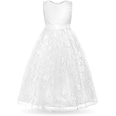 Uhnice Flower Girl Embroidered Dress Sleeveless Lace Ball Gown Formal Princess Dress for Wedding Birthday Party