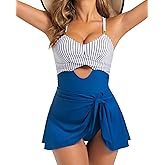 MAXTOOA Womens One Piece Swimsuits Tummy Control Cutout Bathing Suit Gold Metal Swim Dress Adjustable Straps Swimwear