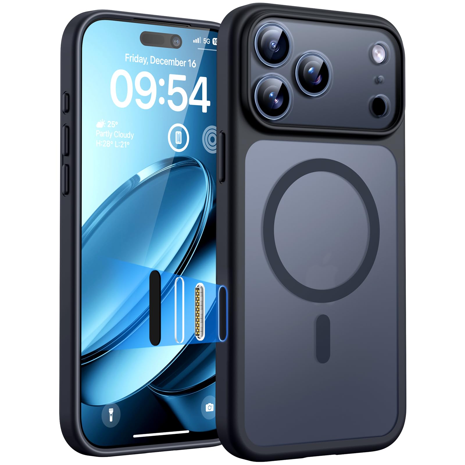 Photo 1 of TOCOL for iPhone 17 Pro Max Case with Camera Control Capture Button, Compatible with Magsafe Charger, Built-in Magnetic Ring, Translucent Matte Phone Case for iPhone 17 ProMax 6.9 inch (Key Black)