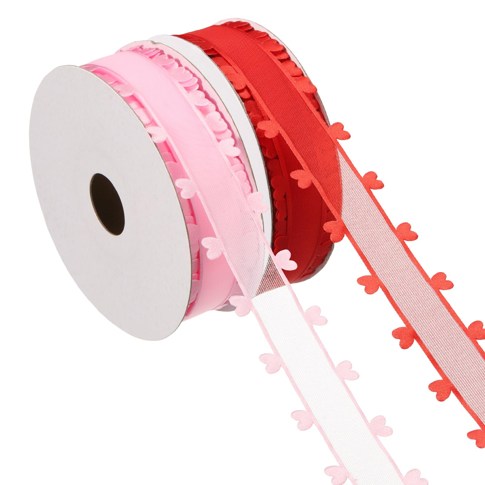 PATIKIL 1 Inch x 20 Yard Organza Chiffon Ribbon Set, Sheer Heart Decorative Ribbon for Valentine's Day Gift Wrapping Wreath Bow Craft DIY Decoration, Red,Pink