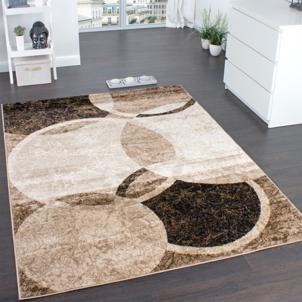 Designer Rug Living Room Rug Circular Pattern in Brown Beige Unbeatable