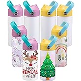 OFFNOVA 12oz Kids Sublimation Tumbler, 8 Pack Stainless Steel Sippy Cup Blank, Vacuum Insulated Water Bottle with Leak-Proof Straw Lid