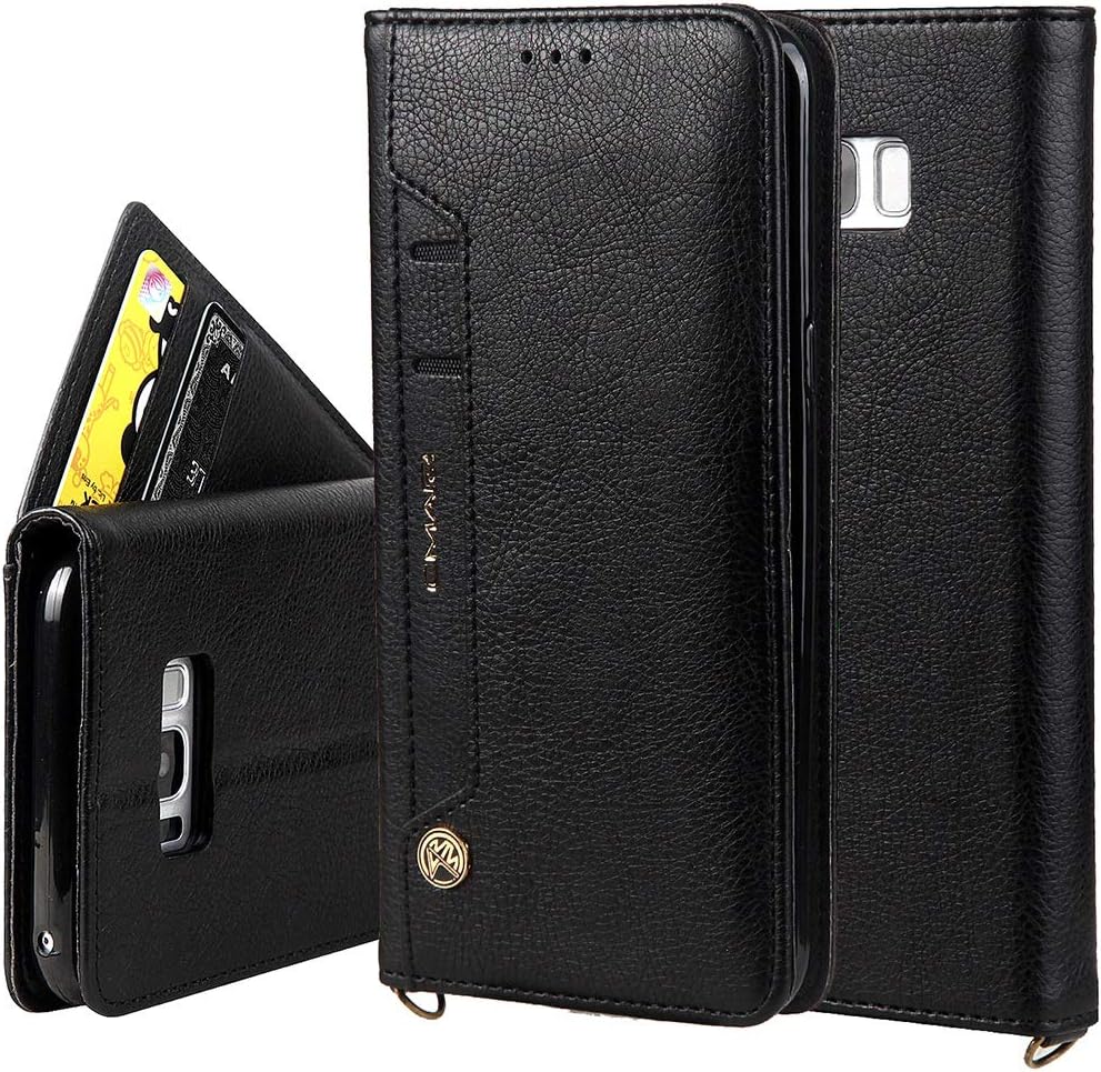 ZENGMING Phone Case Case for iPhone Samsung Galaxy S8 Plus Wallet Case,Premium PU Leather Credit Card Holder and Money Slot Case with Kickstand Flip Cover (TPU Inner Protective Cover) (Color : Black)