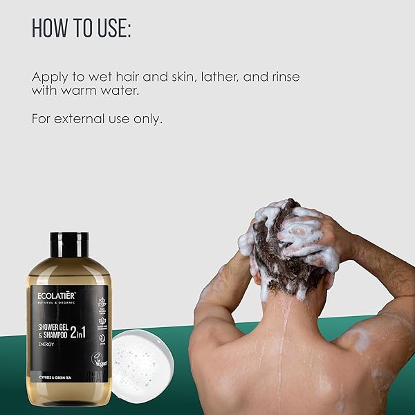 ECOLATIÈR 2-IN-1 BODY WASH MEN & SHAMPOO MEN – ENERGY BOOST, 97.5% NATURAL INGREDIENTS, VEGAN, NATURAL BODY WASH & HAIR CLEANSER, 20.3 FL OZ