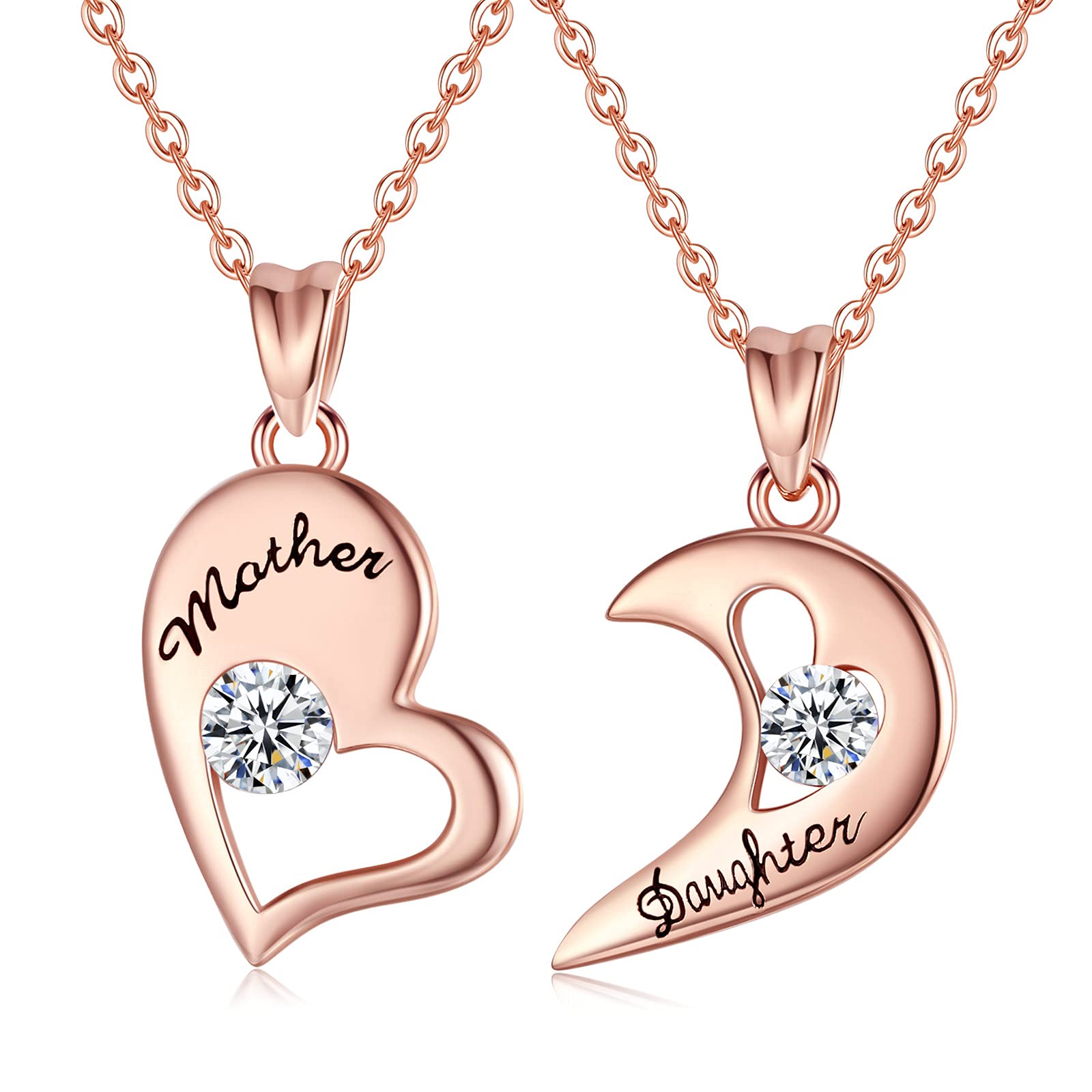 EUDORA Heart Mother Daughter Necklace Double Chain for Women S925 Sterling Silver Rose Gold Double Mom Daughter Pendant for Mama Mother Daughter Jewelry Mother's Day Gift, 45CM