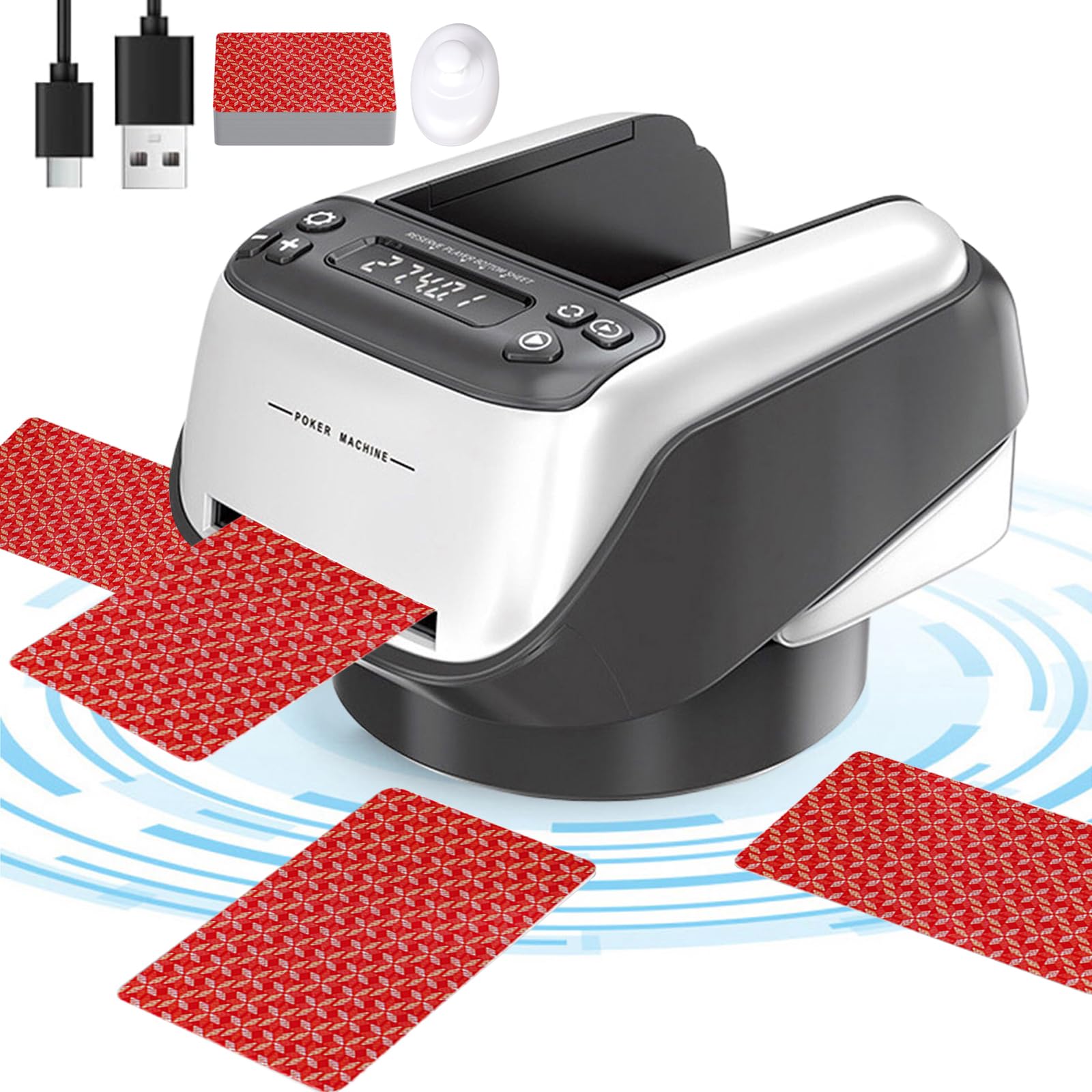 Yjcnelcr 1 PCS Electronic Card Dealer Machine and 1 Deck of Cards,Random Card Dealer,360 Degree Rotation Dealer Machine,for Poker/Blackjack/Uno/Party