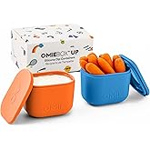OmieBox UP (2 pack) Leakproof Dips Containers To Go, Salad Dressing Container, Condiment Container with Lids - Food Safe Silicone - 4.5 ounces (Blue/Orange)