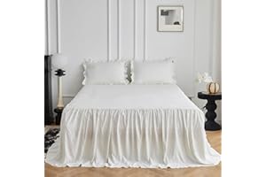MR&HM Ruffle Skirt Bedspread Set 3 Pcs, Vintage Farmhouse Bed Coverlet, French Country Bedding, Ultrasoft Lightweight Stone-Washed Brushed Microfiber Bedspread (King, White)