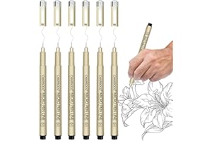 CHARSOCO 01 Micro Pen, 6 Pack Black Fine Point Pen with Waterproof Archival Ink, 0.25mm Fineliner Ink Pens for Artist Illustration, Sketching, Anime, Manga, Technical Drawing and Scrapbooking