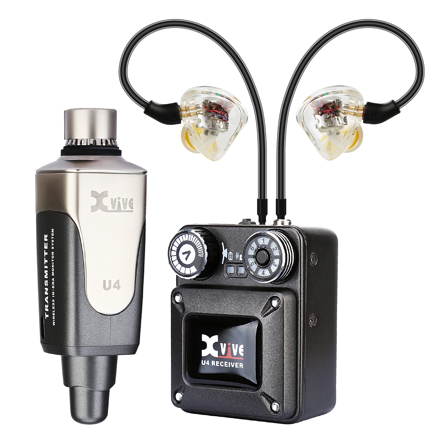 Xvive U4T9 Wireless in-Ear Monitor System 2.4GHz, U4 in-Ear Monitor System, T9 IEM Dual Knowles BA Drivers for Studio, Band Rehearsal, Live Performance(U4T9)