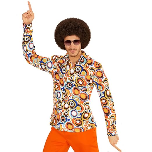 Amakando Schlagermove Herrenhemd - S/M (48/50) - Hippie Outfit 60er Jahre Kleidung Schlager Kostüm Shirt Peace Verkleidung Kl