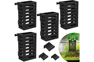 YEXEXINM 4 Pack Aquarium Plant Holder-Hanging Aquarium Planter Holder, Aquatic Plant Cup, Plastic Aquatic Plant Pot with 3 Size Hooks Aquarium Decorations Accessories for Fish Tank Potted Live Aquarium Plants
