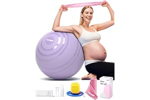 nonogo Birthing Ball for Pregnancy with Resistance Bands- Exercise Ball for Working Out, Yoga, Physical Therapy, Maternity Physio, Balance Stability Ball with Pump
