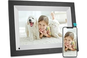 BSIMB Smart WiFi Digital Picture Frame 16GB with Wood Effect, 10.1 Inch HD IPS Display, Instantly Share Photos/Videos via App Email, Easy-to-Use Touch Screen, Auto Rotate in Landscape or Portrait