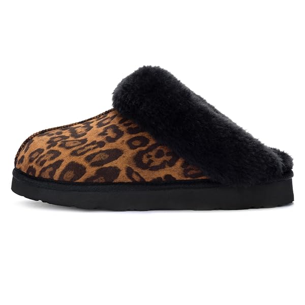 LAZYSTEP WOMEN’S MADGE FUZZY SLIPPERS WITH COMFORT MEMORY FOAM, SLIP-ON WARM OUTDOOR INDOOR HOUSE SHOES(LEOPARD PRINT, SIZE 7-8)