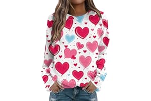 JWNYJFB Women's Cute Heart Print Valentines Sweatshirt Slim Fit Long Sleeve Crewneck Pullover Sweaters Tops