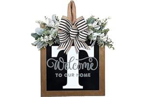 YICORIP 2024 New Last Name Year Round Front Door Wreath Front Porch Decoration 26 Letter Welcome Sign with Eucalyptus Garland and Bow Spring Wreaths for Front Door Outside Hanger Garland (T)