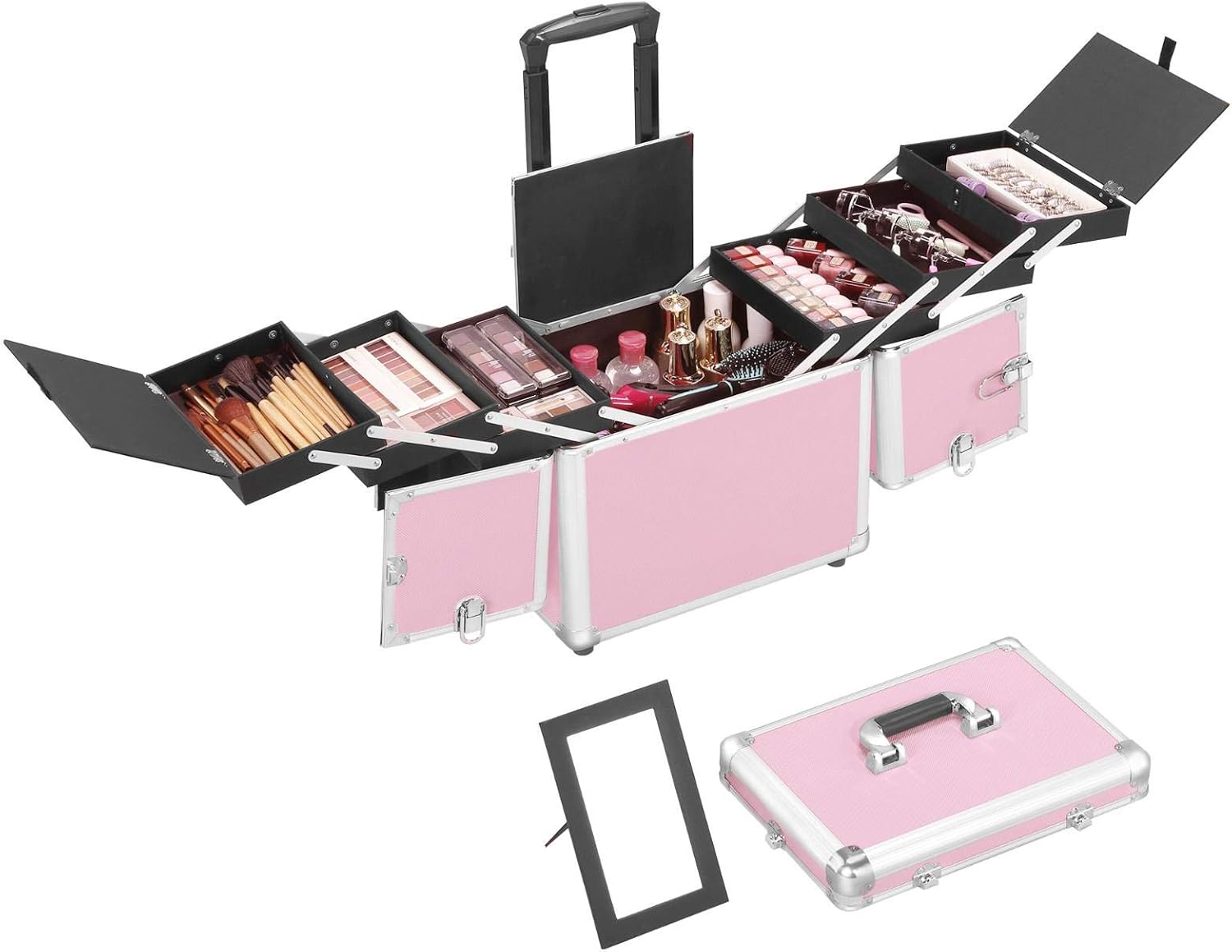 Yaheetech Professional Rolling Makeup Case Lockable Aluminum Cosmetic