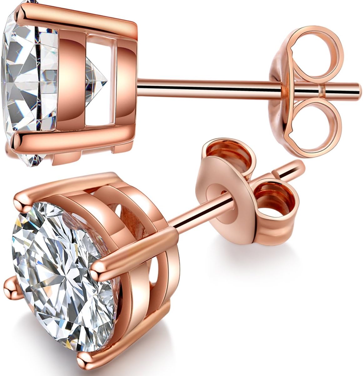 jiamiaoi White Gold Plated Stud Earrings Sterling Silver CZ Cubic Zirconia Earrings 4mm-8mm,Fake Diamond Stud Earrings Nickle-Free,Hypoallergenic Women Men Rose Gold Earrings