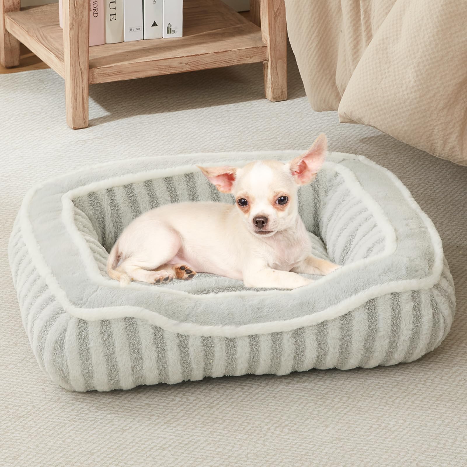 Photo 1 of DEBANG HOME Dog Bed for Extra Small Dogs Breeds,Cat Bed,Puppy Kennel Bed with Pillow,Washable Deluxe Plush Dog Crate Beds,Comfy Durable Rectangular Pet Sleeping Bed & Non-Slip Bottom,Grey (19"X16")