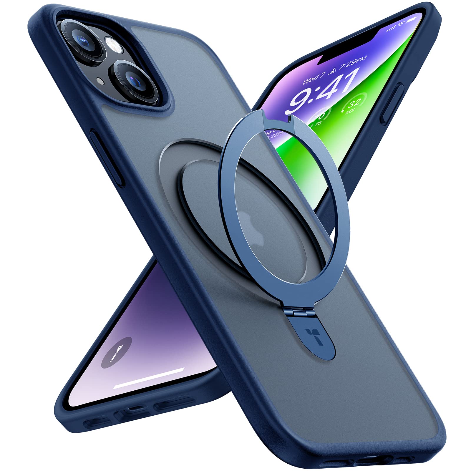 TORRAS Ostand Series for iPhone 14/13 Case, MagSafe Compatible, Kickstand, Military-Grade Shockproof, Blue Silicone Stand Case — image 1