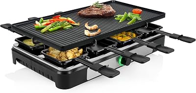 RA-2748 Raclette multifuncional 3 en 1; Raclette, piedra de cocción, grill, plancha/teppanyaki, Para 8 personas con 8 sartenes de raclette incluidas, 1400 W